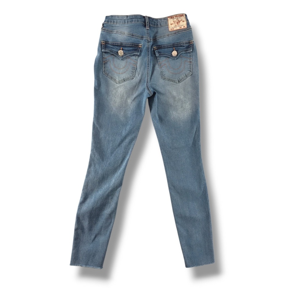 True Religion Halle High Rise Super Skinny Raw Hem Flap Pocket Blue Jeans 25 - Picture 4 of 11